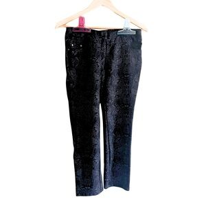Soft Surroundings Petites Laurel Pants Black Damask Stretch Pull On Pockets PS